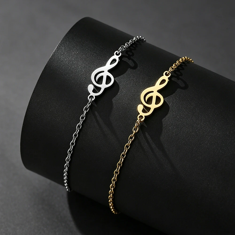 Music Note Treble Clef Charms Bracelet Adjustable Stainless Steel Bracelets Braid Rope Bead Chain Jewelry Gifts for Music Lovers
