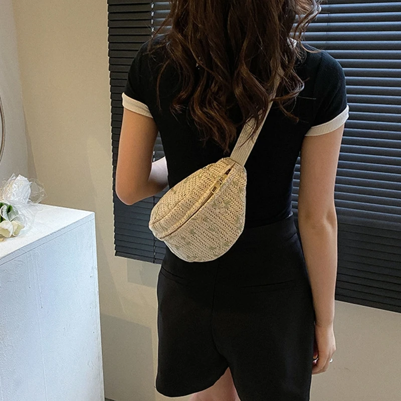 Straw Bag Women Waist Pack Purse Casual Large Belt Bags Travel Phone