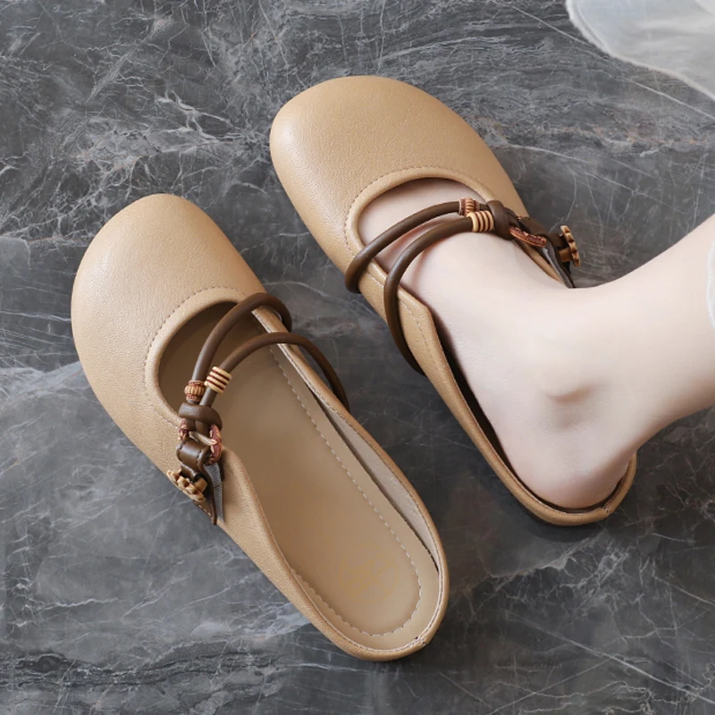 

Versatile Closed-Toe Mules, Women's Flat Shoes, Slip-On Lazy Shoes, Summer Casual Comfortable Soft Leather Mules for Outdoor Wear