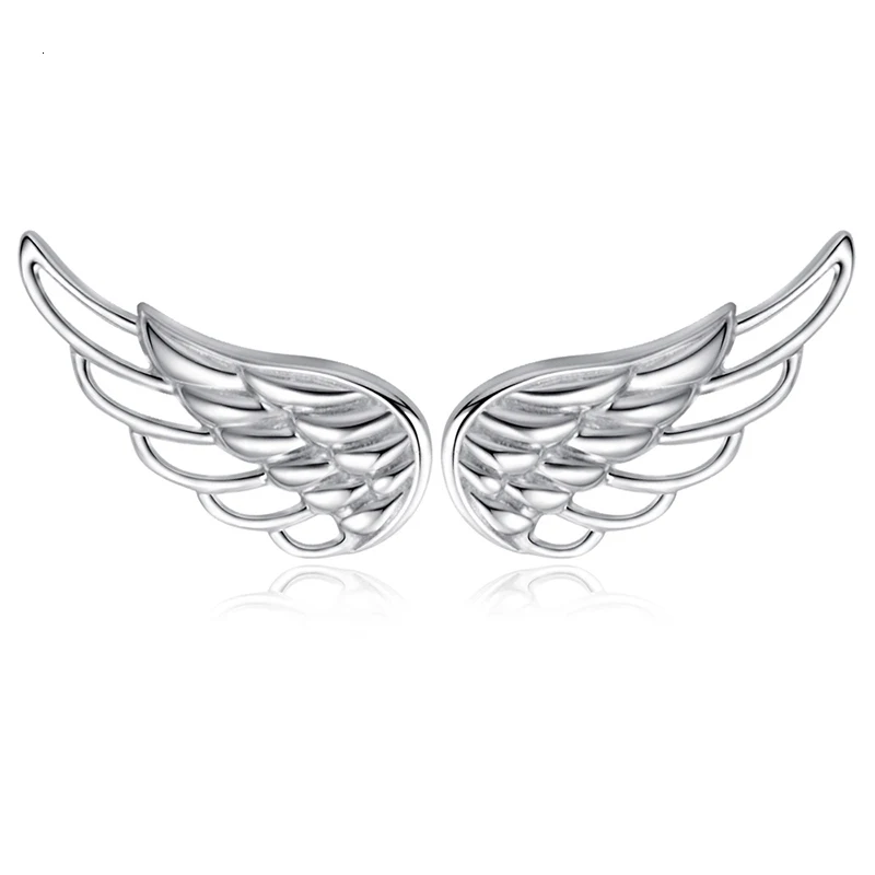 925 Sterling Silver Luxury Feather Fairy Wings Stud Earrings Ladies Fine Jewelry Christmas Gifts For Women Mother Free Shipping