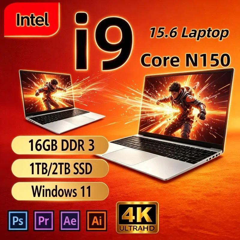 New Hot 2026 Intel Core I9‑N150 Portable 15.6‑inch Notebook 32GB 2TB Win11 Ultra Slim Gamer Student Office Laptop