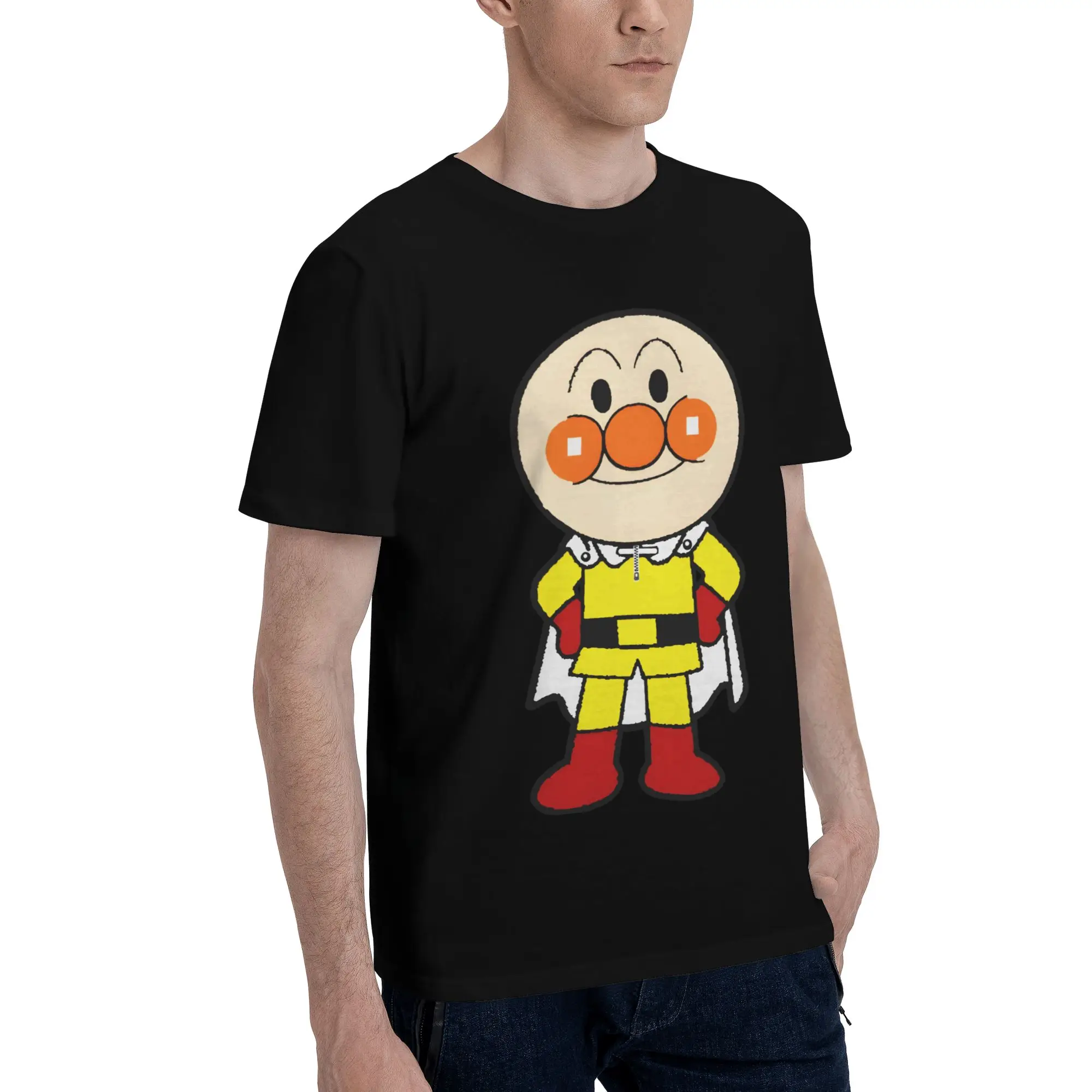 saitama anpanman Funny 100% Cotton T-Shirt Bandai Anpanman Tops Tees For Men
