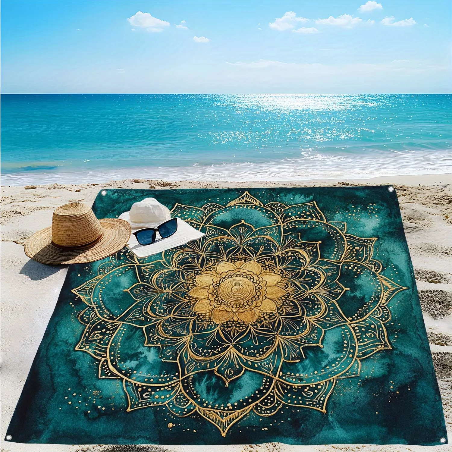 VIKAMA Ethnic Mandala Beach Blanket, Waterproof and Sandproof, Perfect for Picnics, Seaside Vacations, and Outdoor Mats