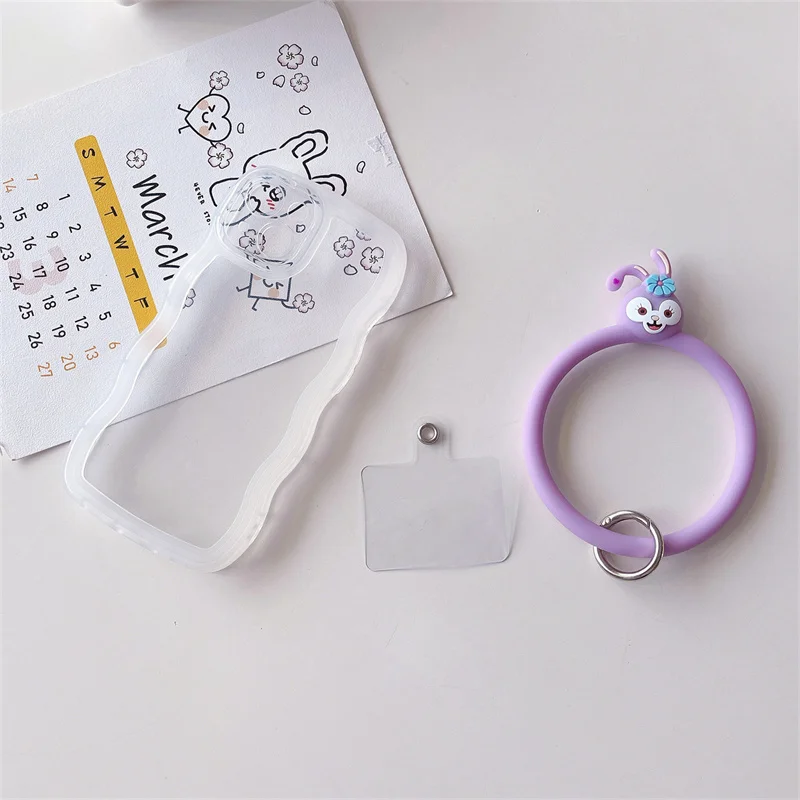 Miniso Cartoon Bracelet Lanyard for iPhone Samsung Huawei Xiaomi Mobile Phone Case Anti-Lost Silicone Wrist Strap Car Keychain