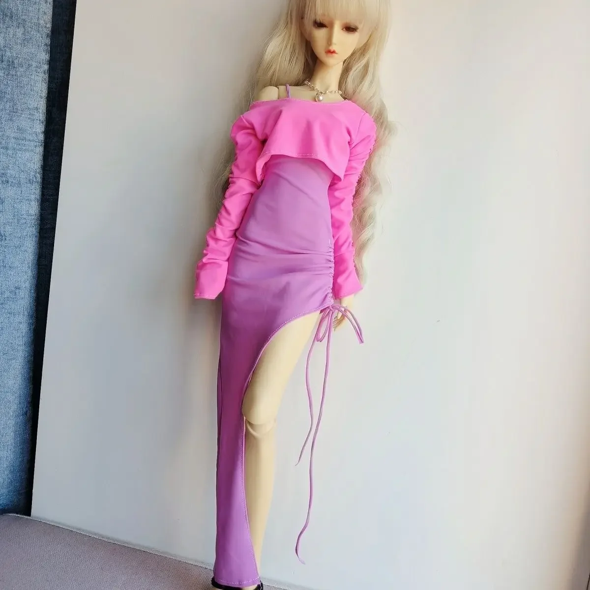 (Customized) 60cm Doll's Clothes for 1/3 Bjd Doll Slim Fitting Suspender Dresses,Long Sleeves,large Split Skirt Doll Accessories