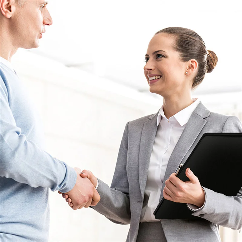 مجلد محفظة استئناف للرجال والنساء ، جلد أسود ، حافظة مقاس A4 ، منظم محفظة الأعمال