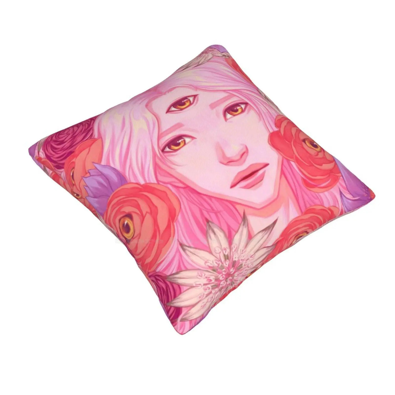 Full Bloom Home Sofa Car Waist Throw Pillowcase Popsurrealism Flowers Peony Third Eye Pink Pretty