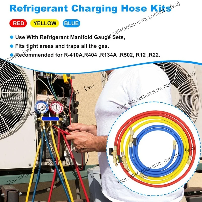 1.6M Refrigerant A/C Charging Hoses With Ball Valves HVAC 1/4In SAE Fit For R134A R12 Coolant Adding And Air Condition
