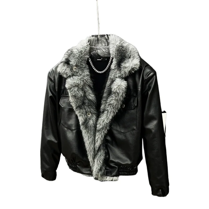 Men's Fashion Luxury Faux Fur Parkas With Thick Warm Leather Overcoat Reversible Fur Jacket Coat For Male Thermal Outerwear