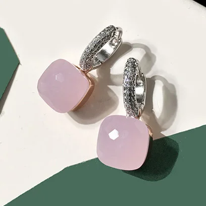 100% 925 Sterling Zilver Snoep Stijl 21 Kleuren Roze Wit Blauw Groen Zwart Geel Crystal Drop Earring Voor Vrouwen Fijne Sieraden