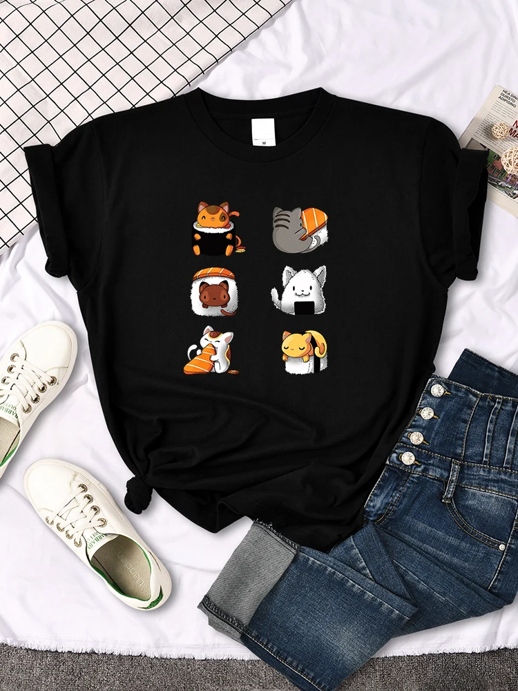 

T-Shirt Cartoon Lovely Sushi Cat Printing Womens T Shirt Casual Tshirts For Women Hip Hop Gothic Women Short Sleeve Tops