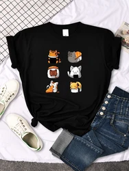 T-Shirt Cartoon Lovely Sushi Cat Printing Womens T Shirt Casual Tshirts For Women Hip Hop Gothic Women Short Sleeve Tops