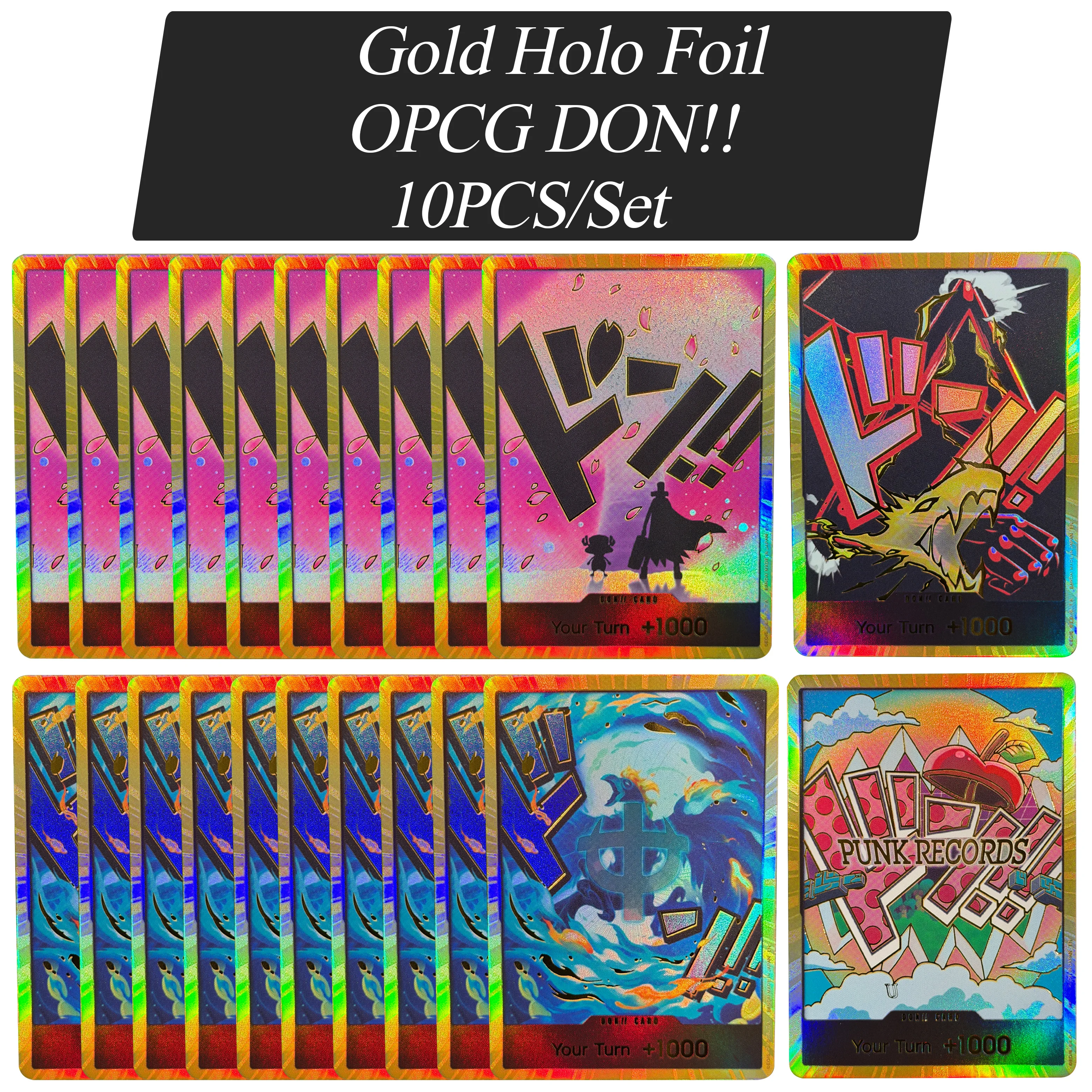 

10pcs/Set ONE PIECE OPCG TCG PRB-02 EN GOLD FOIL DON!!Lucci Vegapunk Nami Sanji Teach Tony Chopper Marco Proxy Collection Card