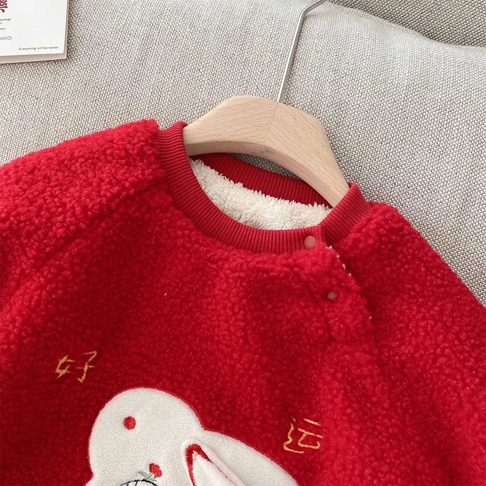 First Christmas Baby Girl Romper Long Sleeve Fleece Warm Winter Newborn Clothes Red Chinese Style New Year Infant Boy Jumpsuit