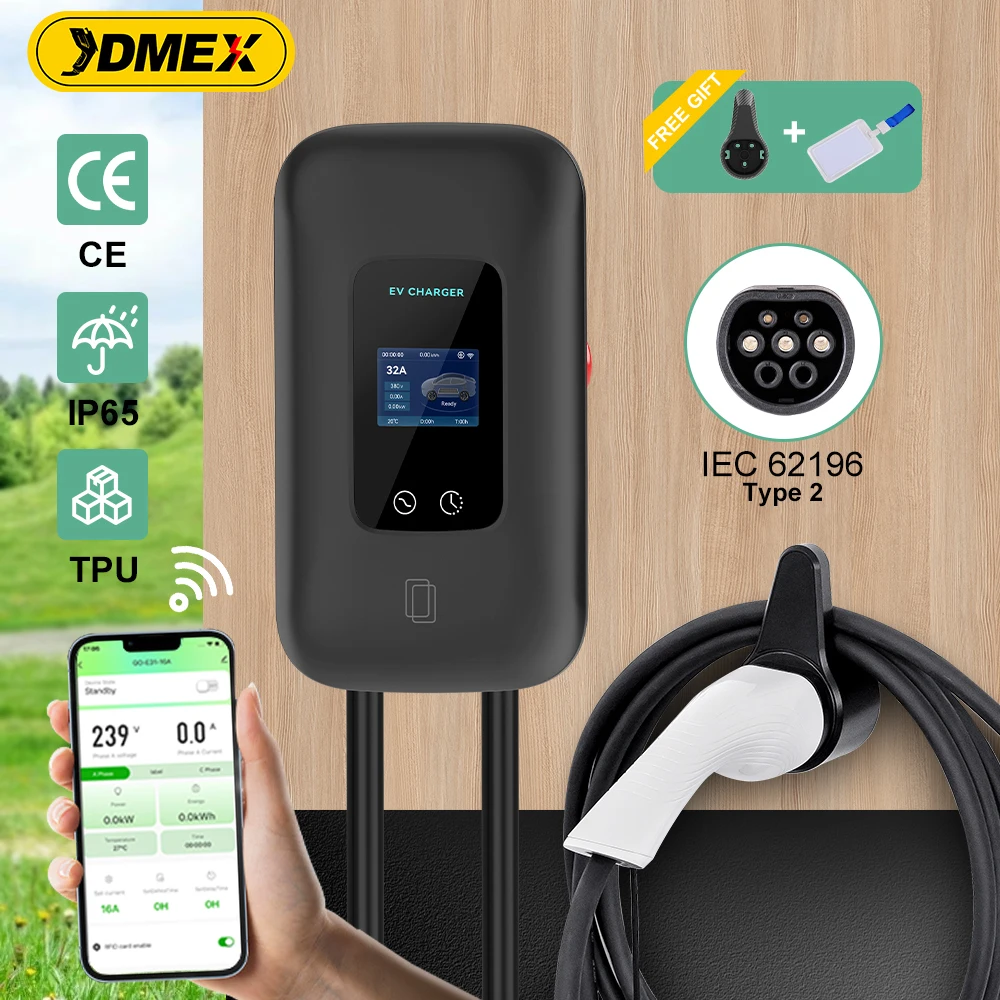 

JDMEX EV Charger Station 16/32A Electric Vehicle Car Charger EVSE Wallbox Wallmount 7.6/11/22KW Type2 Cable IEC62196 APP Control