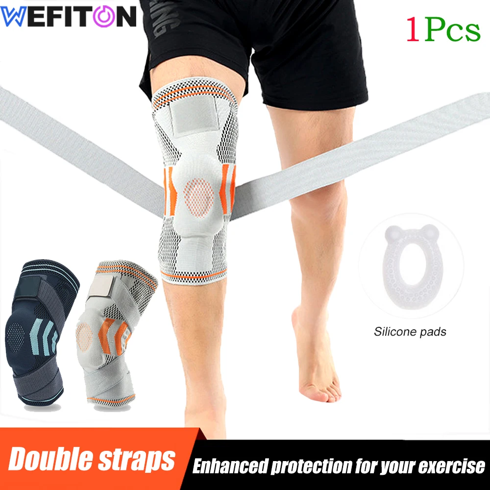 

1 шт. поддержка колена с регулируемыми лямками-Поддержка компрессионного рукава колена с силиконовой подкладкой и боковыми пружинами для спорта