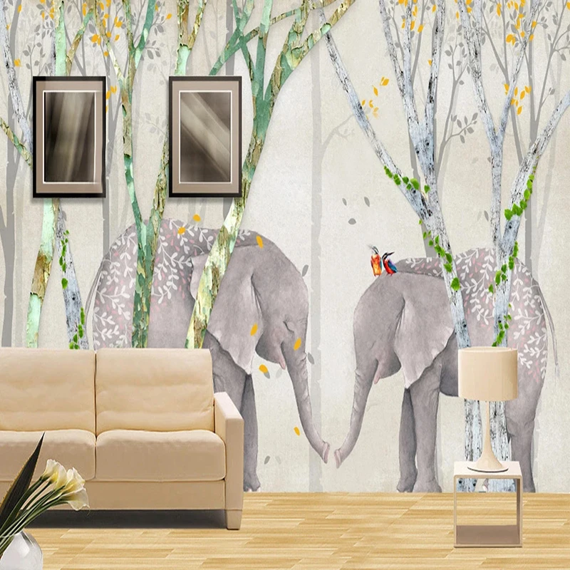 Custom Photo Wallpaper European Hand Painted Forest Elephant Children's Bedroom Murals Abstract Art Home Decor Papel De Parede