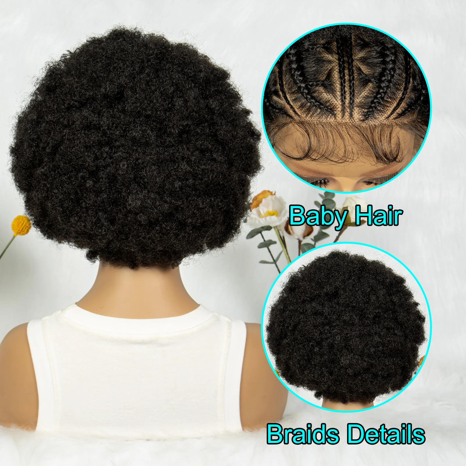 Kima Synthetic Short Cornrow Braided Wigs Updo Stitch Braids Lace Frontal Wig With Baby Hair  For African Girls Women