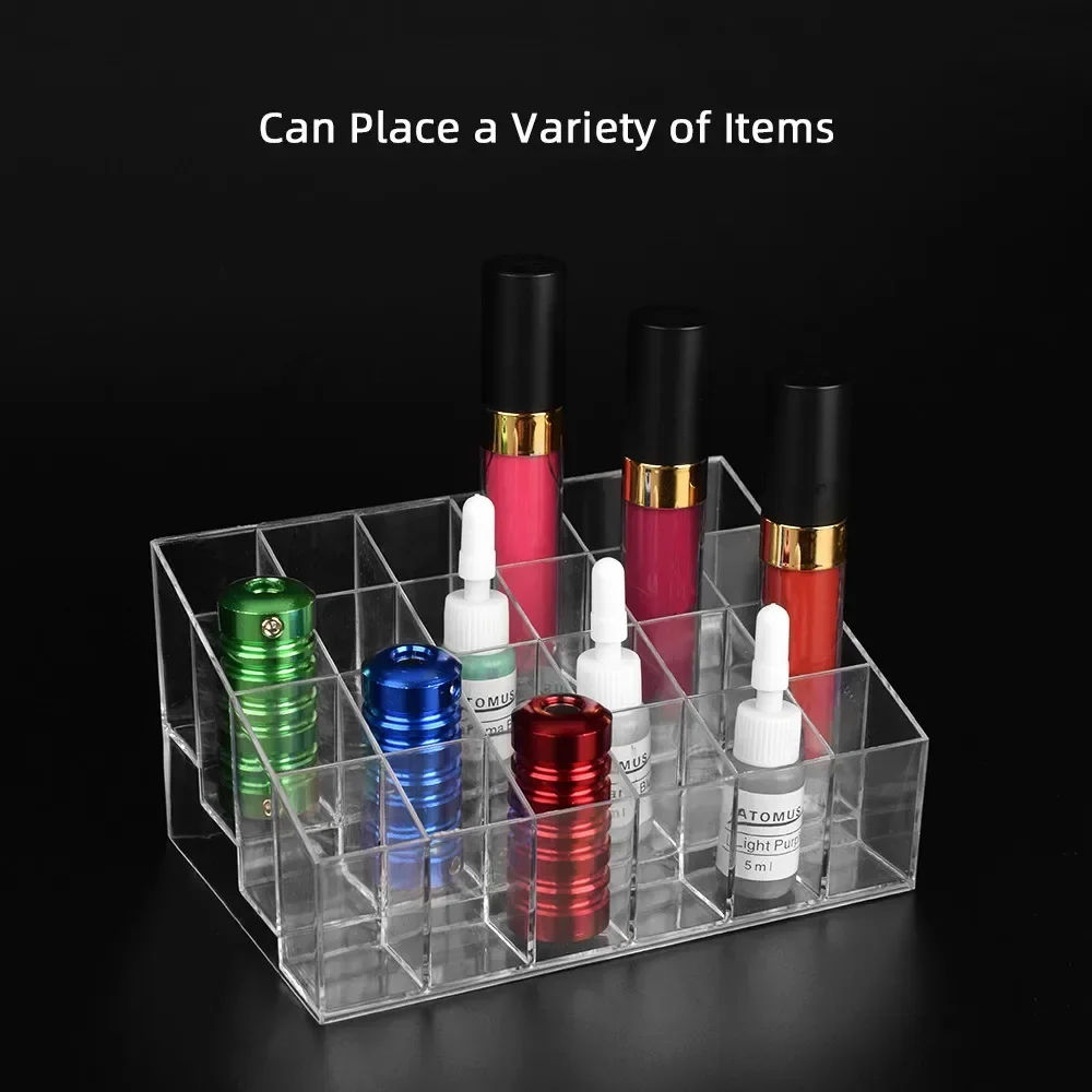 

24 Holes Clear Crystal Box Permanent Makeup Acrylic Tattoo Ink Cup Makeup Pigment Cups Caps Storage Container Rack Holder Stand