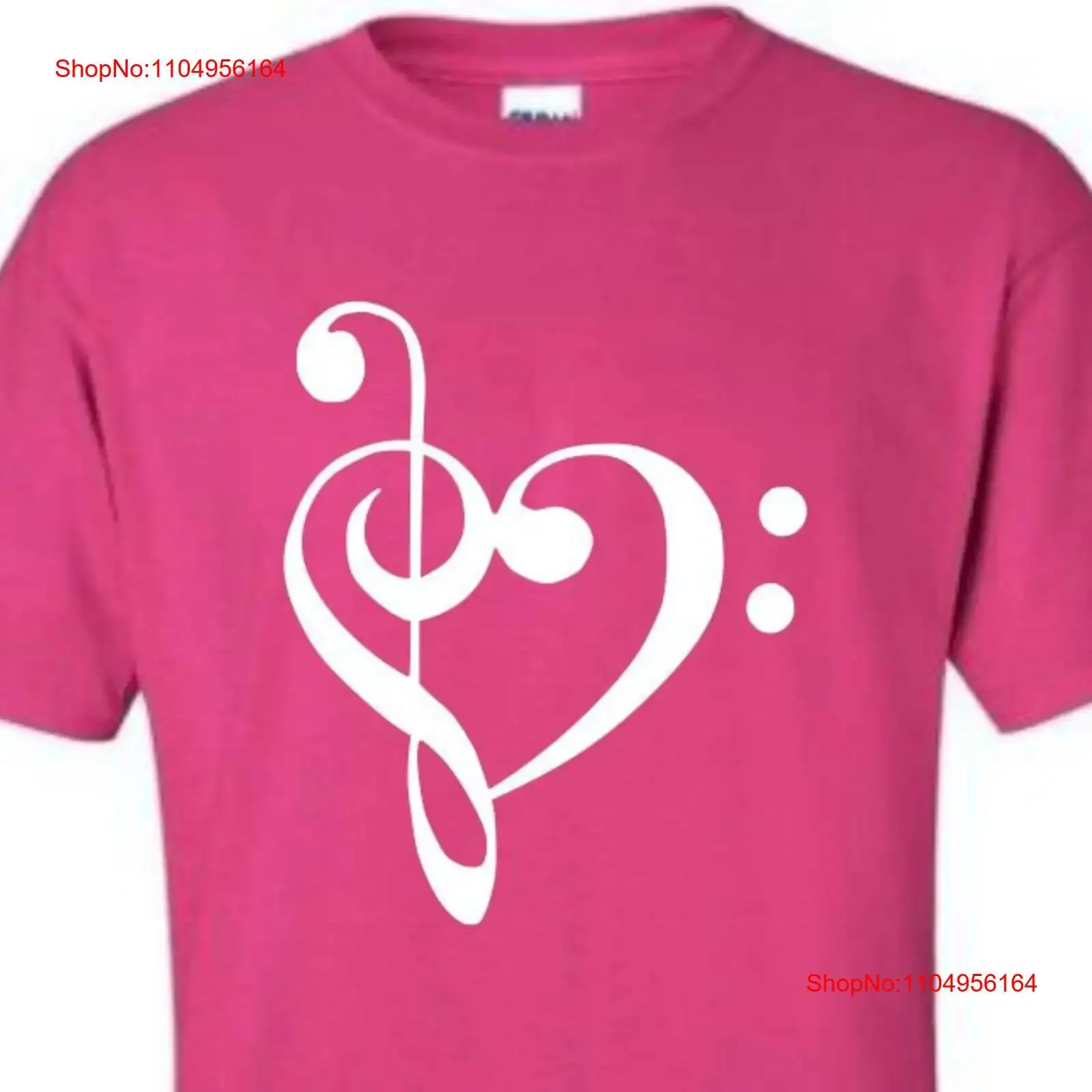 

Music Treble Bass Clef Pink T Shirt with White Lettering Great gift for lover or musician vintage Washed fashion Breathable
