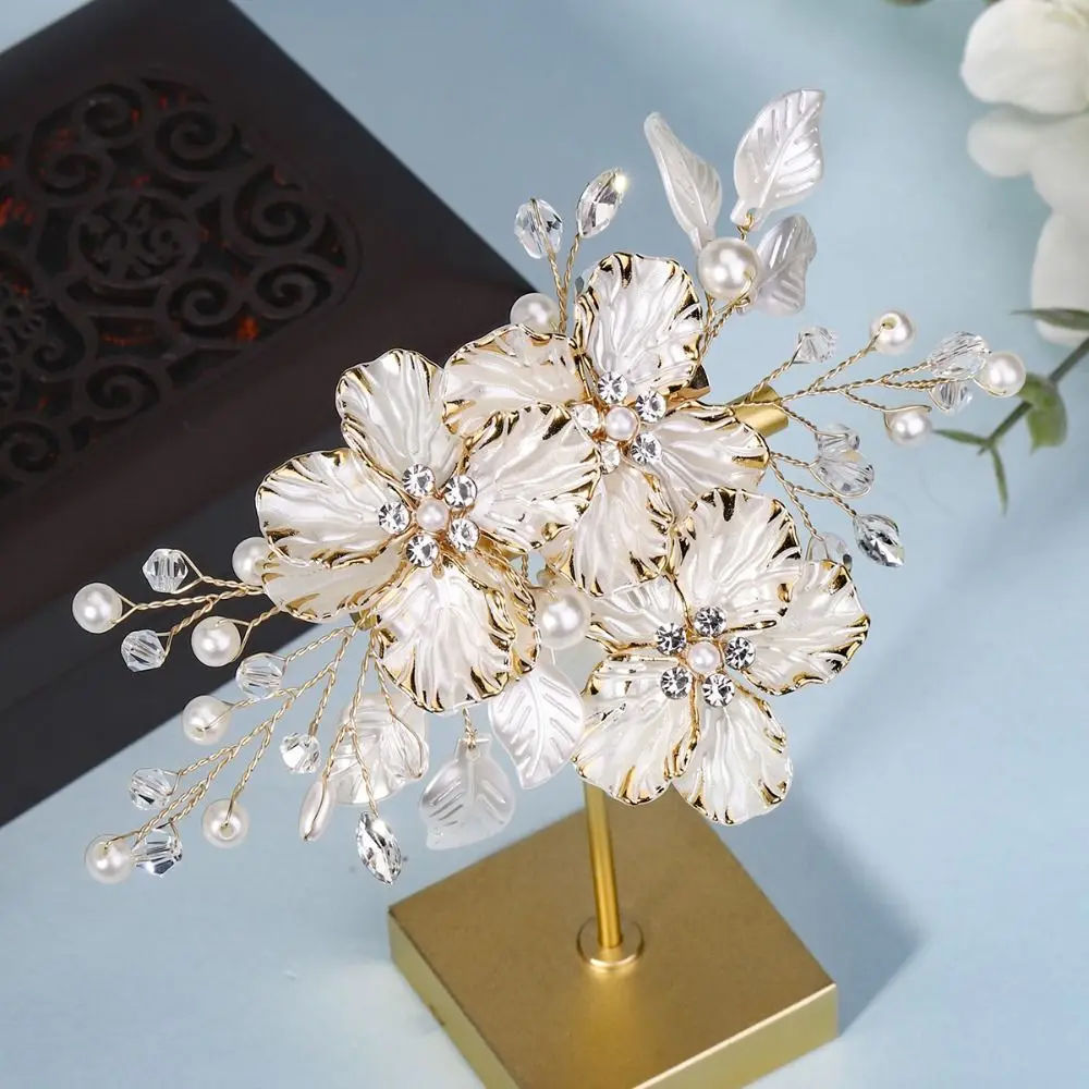 Exquisite Crystal Pearl Flower Bridal Headwear White Elegant Bride Headdress Luxury Handmade Wedding Hairpin Hair Accessories image 3
