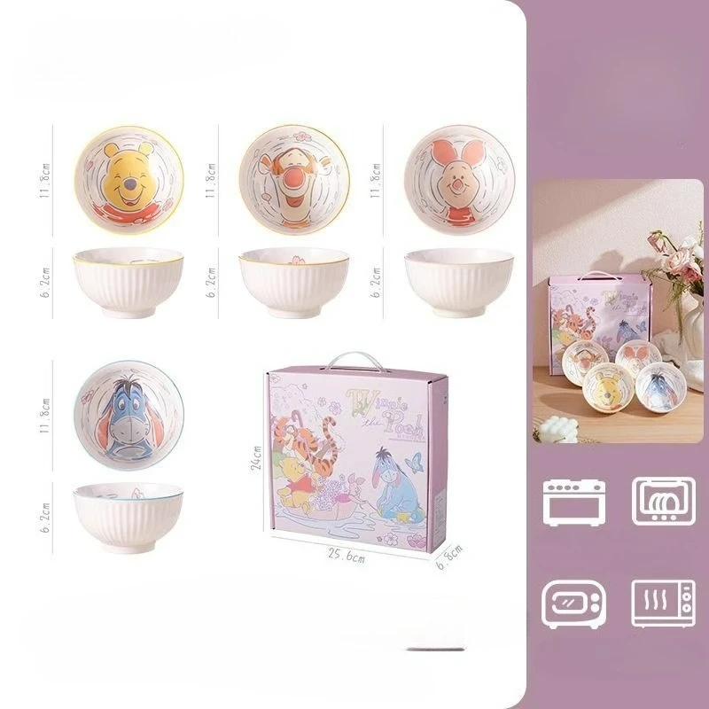 Disney pooh urso casa tigela de cerâmica estilo bonito tigela de arroz anti-desgaste utensílios de mesa presentes de aniversário das crianças