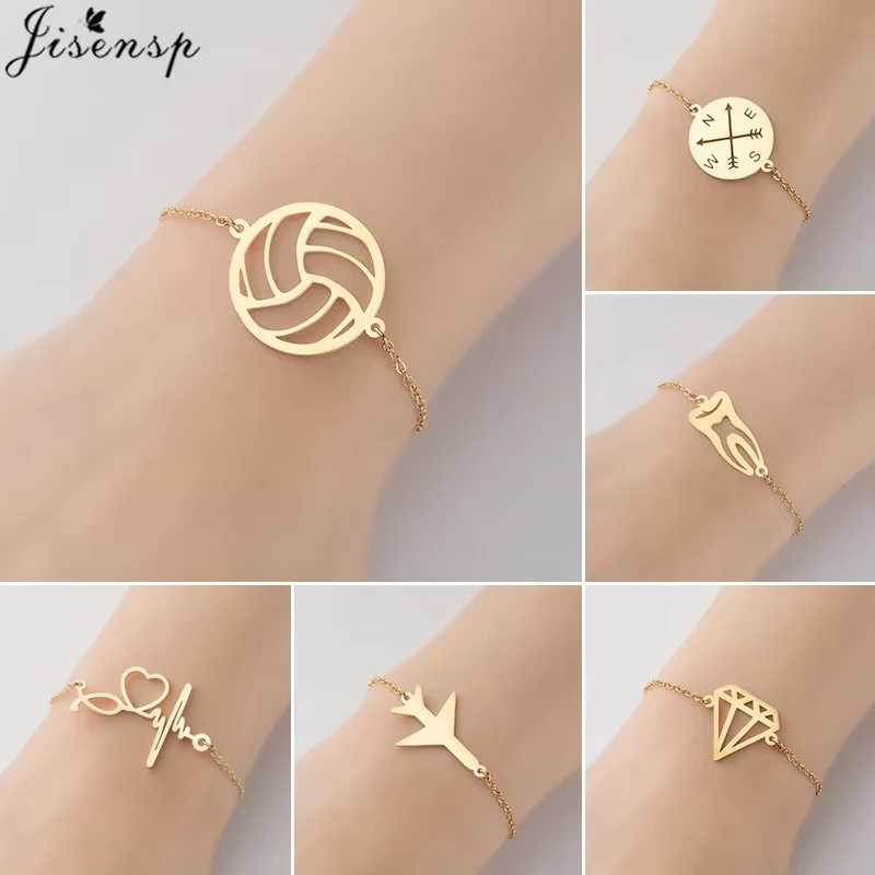 Gold Color Vintage Volleyball Friendship Bracelets for Women Girls Fashion Plane Stethoscope Compass Charm Bracelet Femme 2025