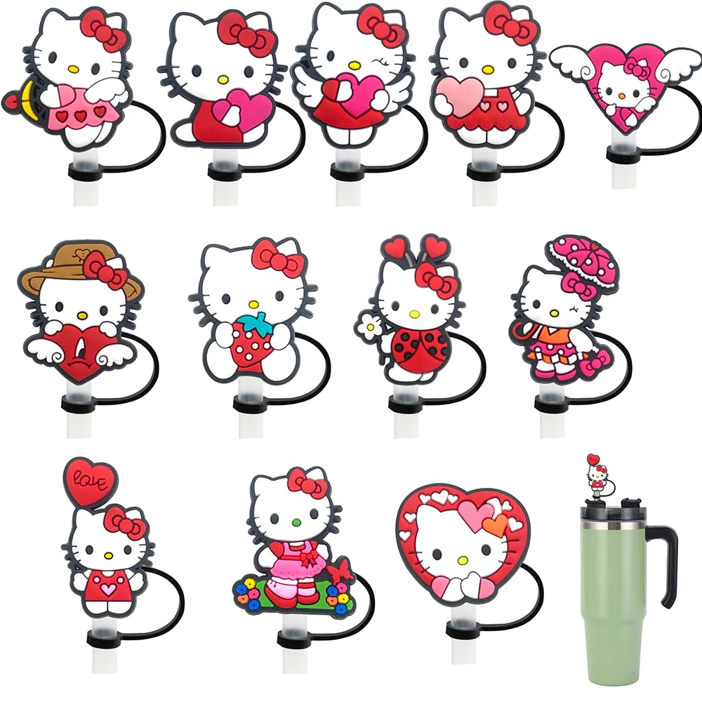 غطاء من القش قابل لإعادة الاستخدام مقاوم للأتربة ، كوب ميني مع ترمس سيارة ، أغطية رأس ، مرحبا كيتي ، 30 أونصة ، 40 أونصة ، 10: 1-25