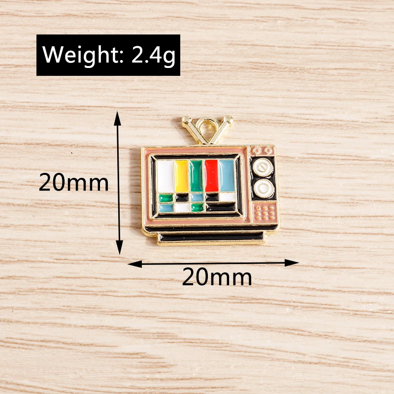 10pcs 20x20mm Funny Enamel TV Radio Charms Pendants for Jewelry Making Drop Earrings Necklace DIY Keychains Crafts Accessories