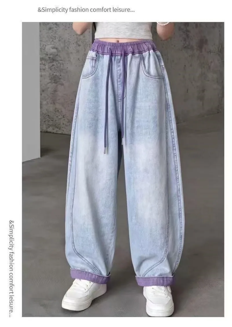 UNITIM 4-14 Jahre Mädchen-Jeans, Sommer, dünn, atmungsaktiv, für Kinder, Mädchen, Denim-Hose, lässig, gespleißt, für Junior-Mädchen, Hose mit weitem Bein – Detail 10