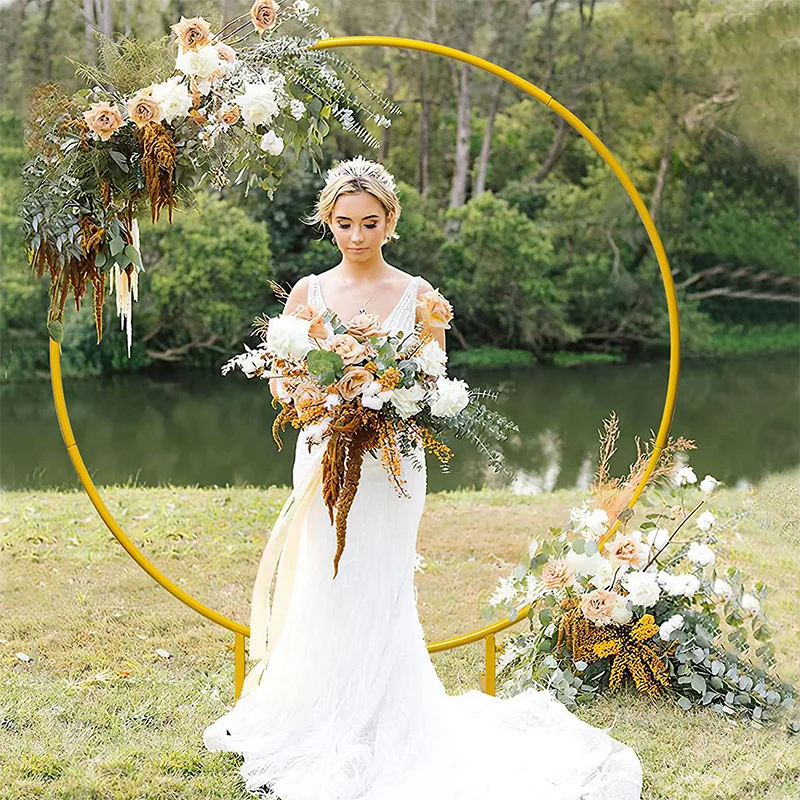 

Wedding props,Round Metal Balloon Arch stands,5.9FT 7.2FT,gold white color Wedding background Decor Arch support