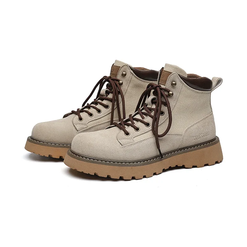 

Мужские замшевые ботинки ручной работы, уличные повседневные кожаные кроссовки, обувь для молодых мужчин, желтые ботинки на толстой подошве