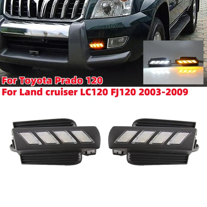 1Pair Car LED Daytime Running Lights Fog Lights with Wiring Harness for Toyota Prado 120/for Land cruiser LC120 FJ120 2003-2009