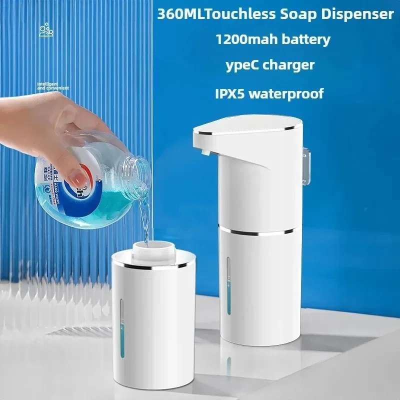 Wall Mounted Automatic Foam Soap Dispenser Type-C Rechargeable Contactless Sensor Frother for Bathroom Washing