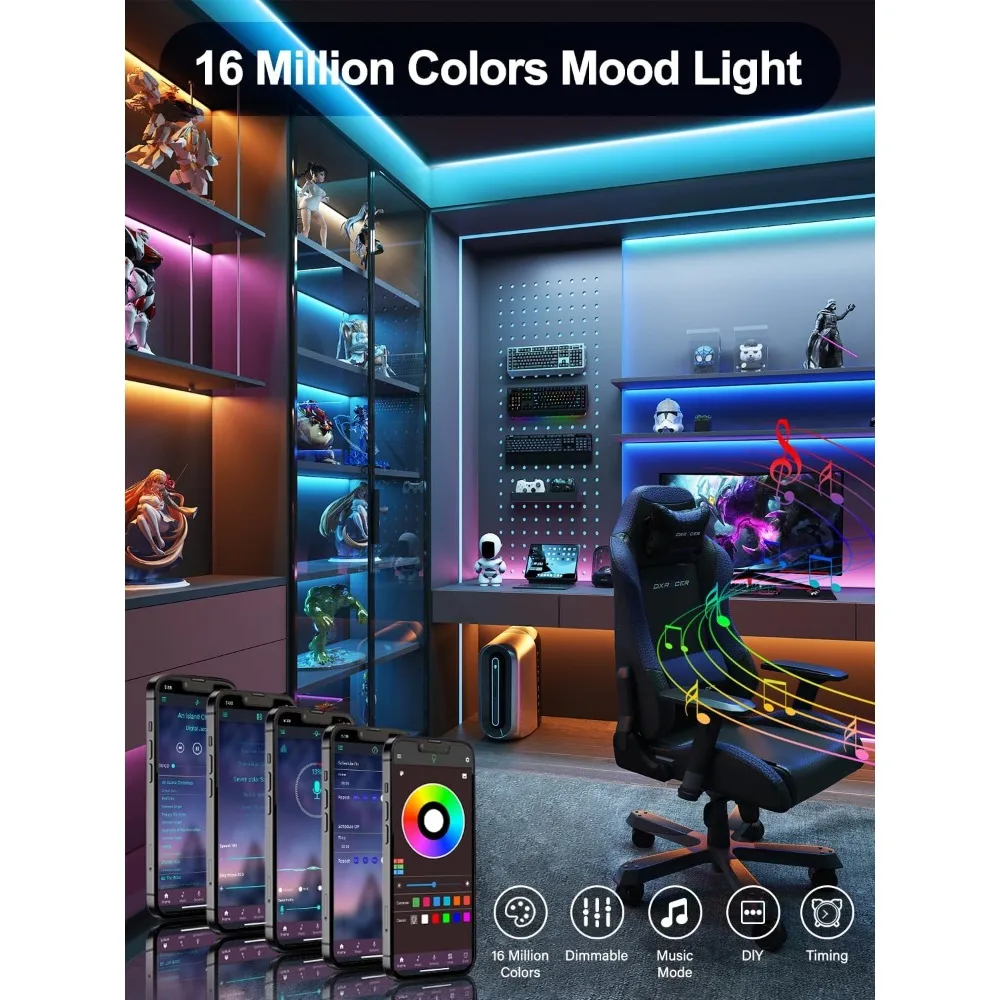 Luces LED para TV, retroiluminación de TV de 20 pies para 32-80 pulgadas, tira de luz USB con control remoto, control por aplicación, tira de luces RGB, sincronización de música en color