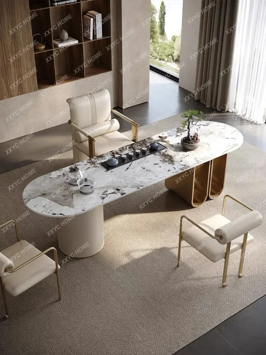 

Высококачественный легкий роскошный чайный столик из каменной каменной плиты, минималистичный бытовой умный чайный столик и стулья