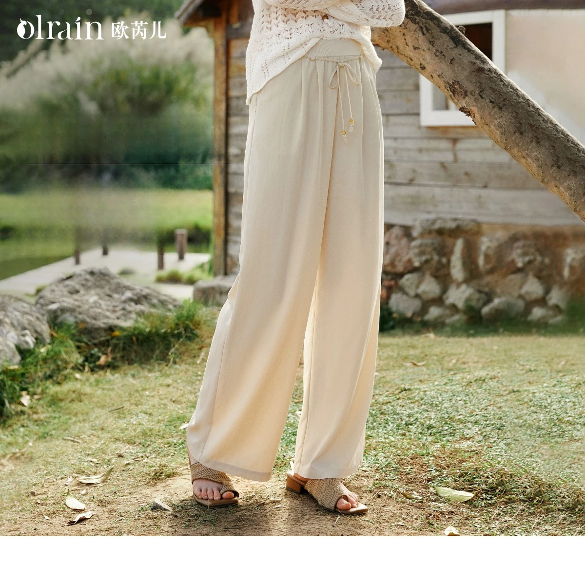 OLrain بنطال نسائي بأرجل مستقيمة 2026 ربيعي غير رسمي مطوي وحزام ربط بنطلون جيوب للإجازات سروال متوسط الخصر O58CK003182