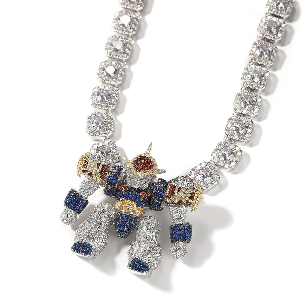 Men's and women's necklace gold-plated zircon cartoon robot hip-hop rock fashion jewelry party accessories