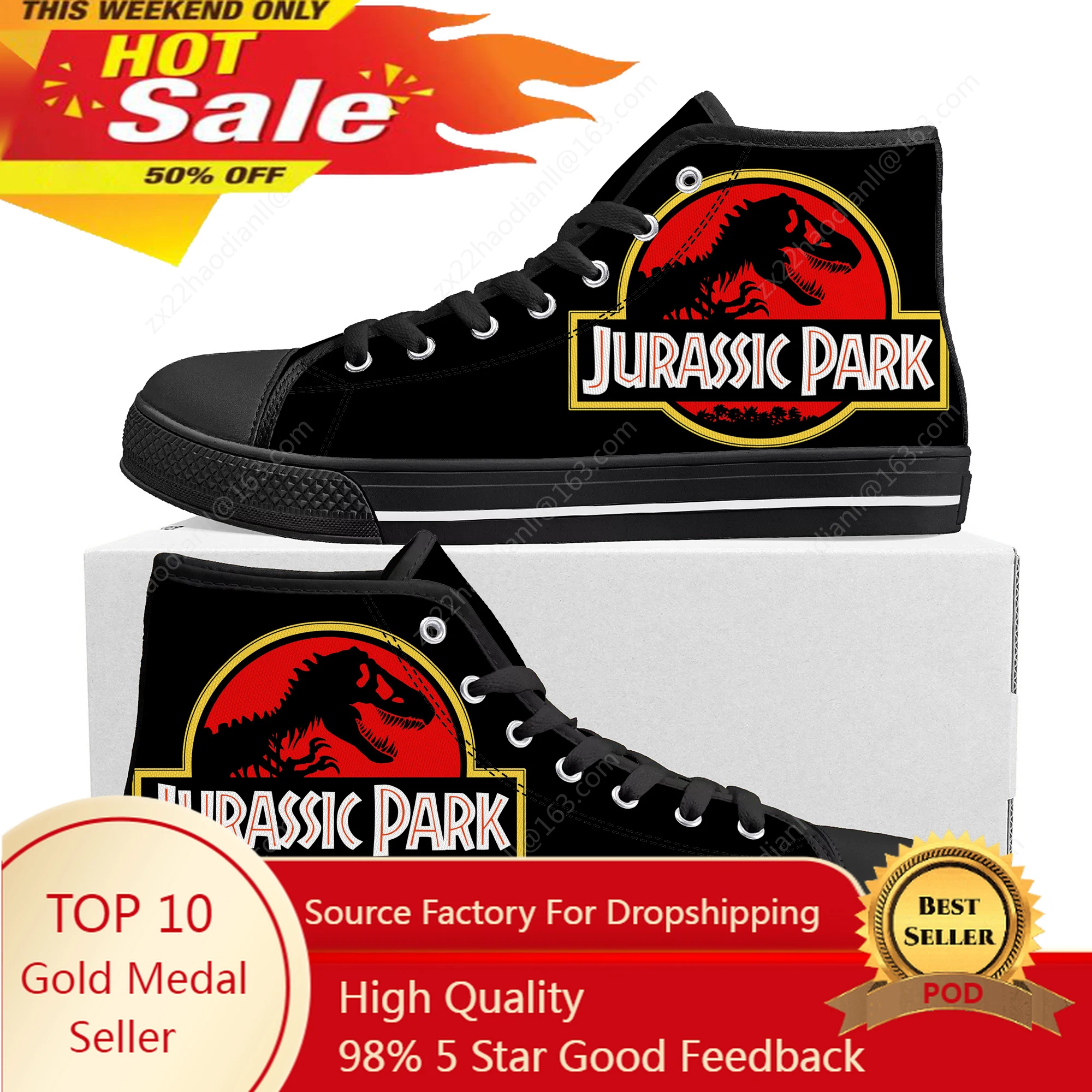 

Jurassic Dinosaur World Park High Top Sneakers High Quality Mens Womens Teenager Canvas Sneaker Casual Couple Shoes Custom Shoe