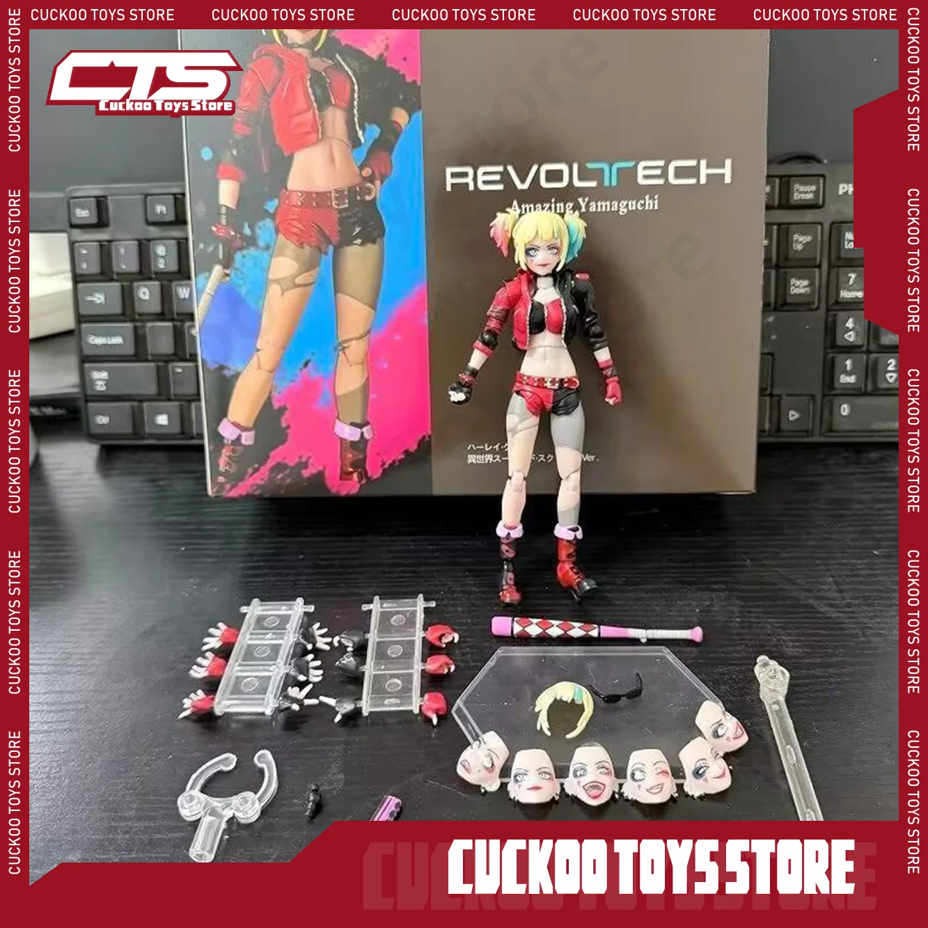 In Stock Revoltech Harley Quinn Kaiyodo Suicide Squad Movable Joint Model Collectible Ornament For Comic Fans Table Interior
