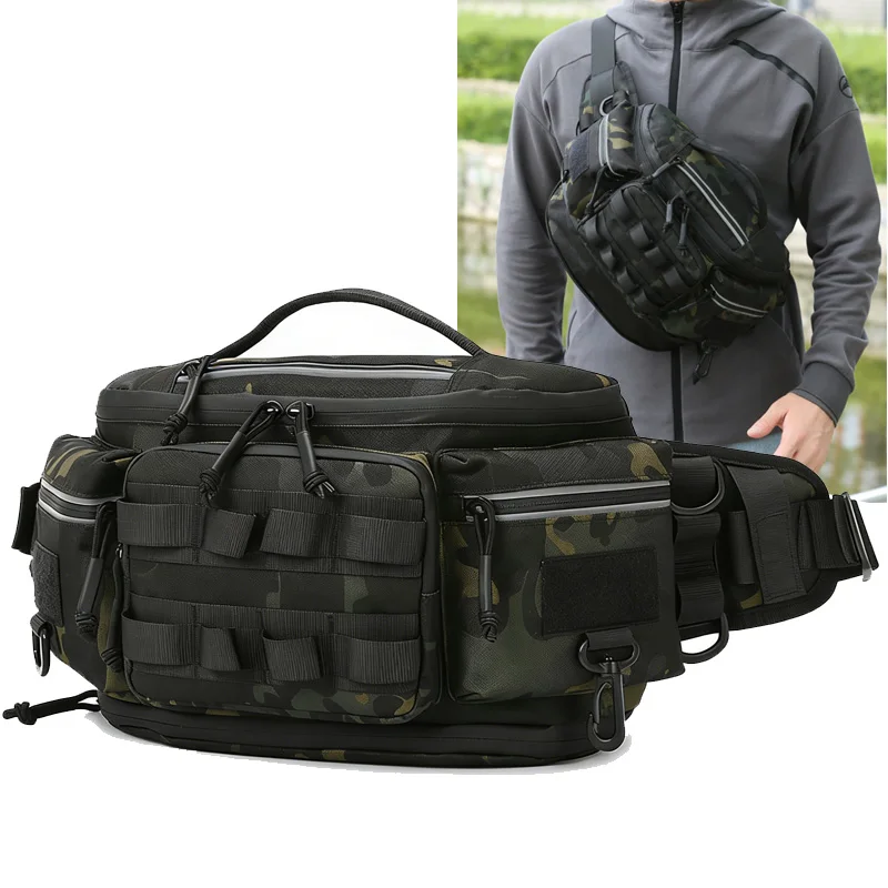 

Men's Fishing Lure Waist Bag Chest Backpack Sports Fanny Pack Outdoor Hiking Running Cycling Rig Pouch Multi-pockets Bag