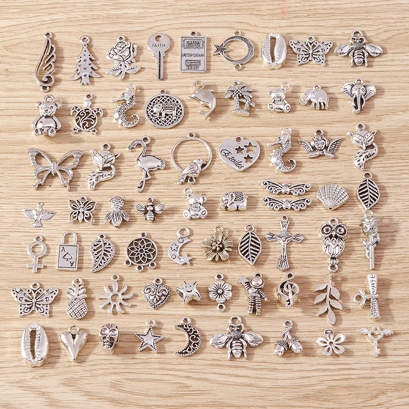 Tusember 50 Stück modische Metallanhänger aus Legierung, Tier-, Stern-, Blumen- und Kreuzanhänger für Ohrringe, Armbänder, Halsketten, DIY-Schmuckherstellung – Detail 5