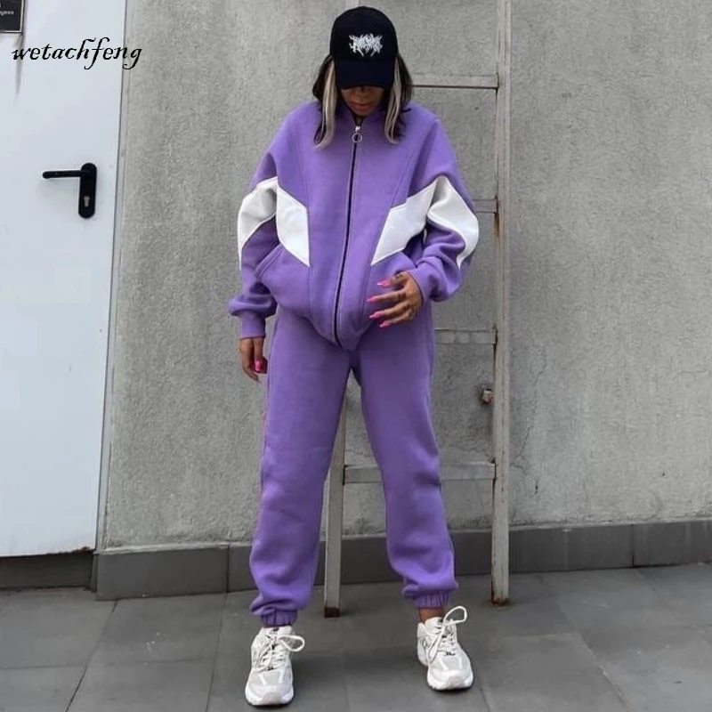 Women Striped Zipper Hoodies And Pants Sets Casual Loose Autumn Winter 2023 Fashion Matching Tracksuits Female Two Piece Clothes