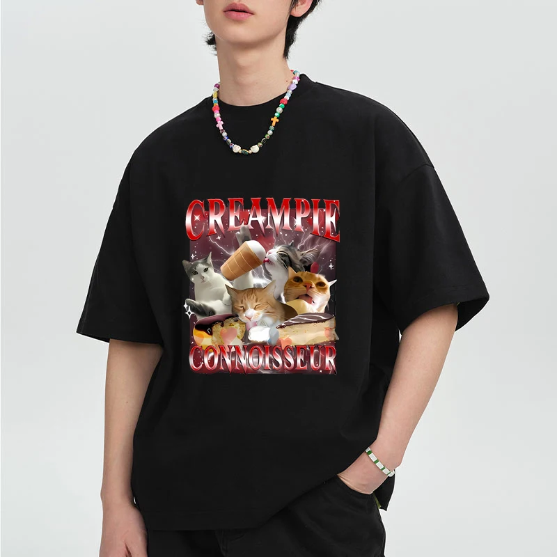 

Funny for Creampie Connoisseur Meme Graphics T Shirt Men Woman vintage Cotton short sleeve T-shirts Hip Hop Loose Tops Unisex