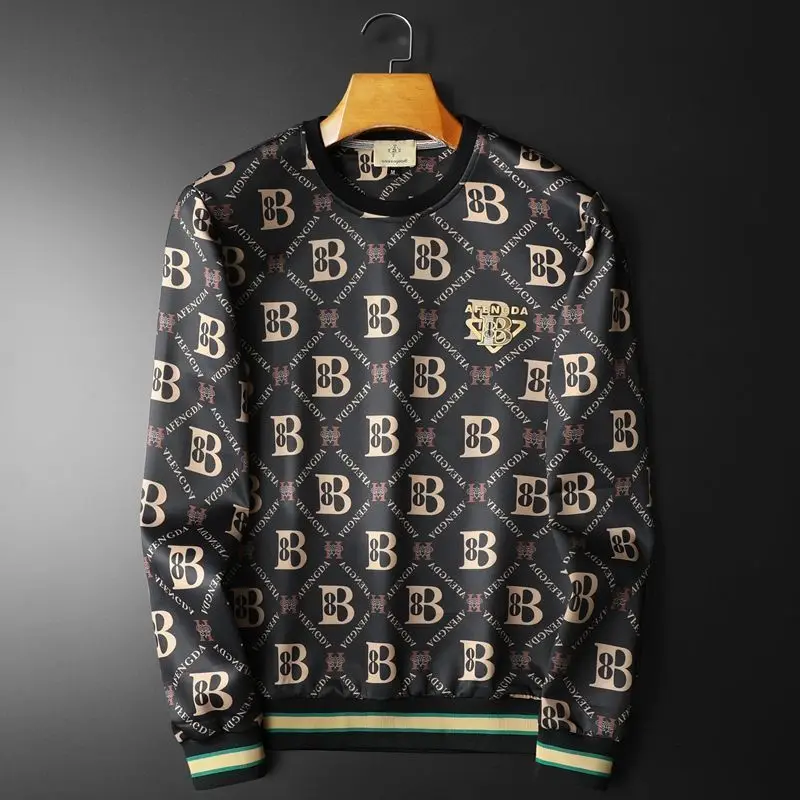 Spring and summer new trendy brand crew neck sweater men's casual splicing versatile printed slim-fit bottoming shirt