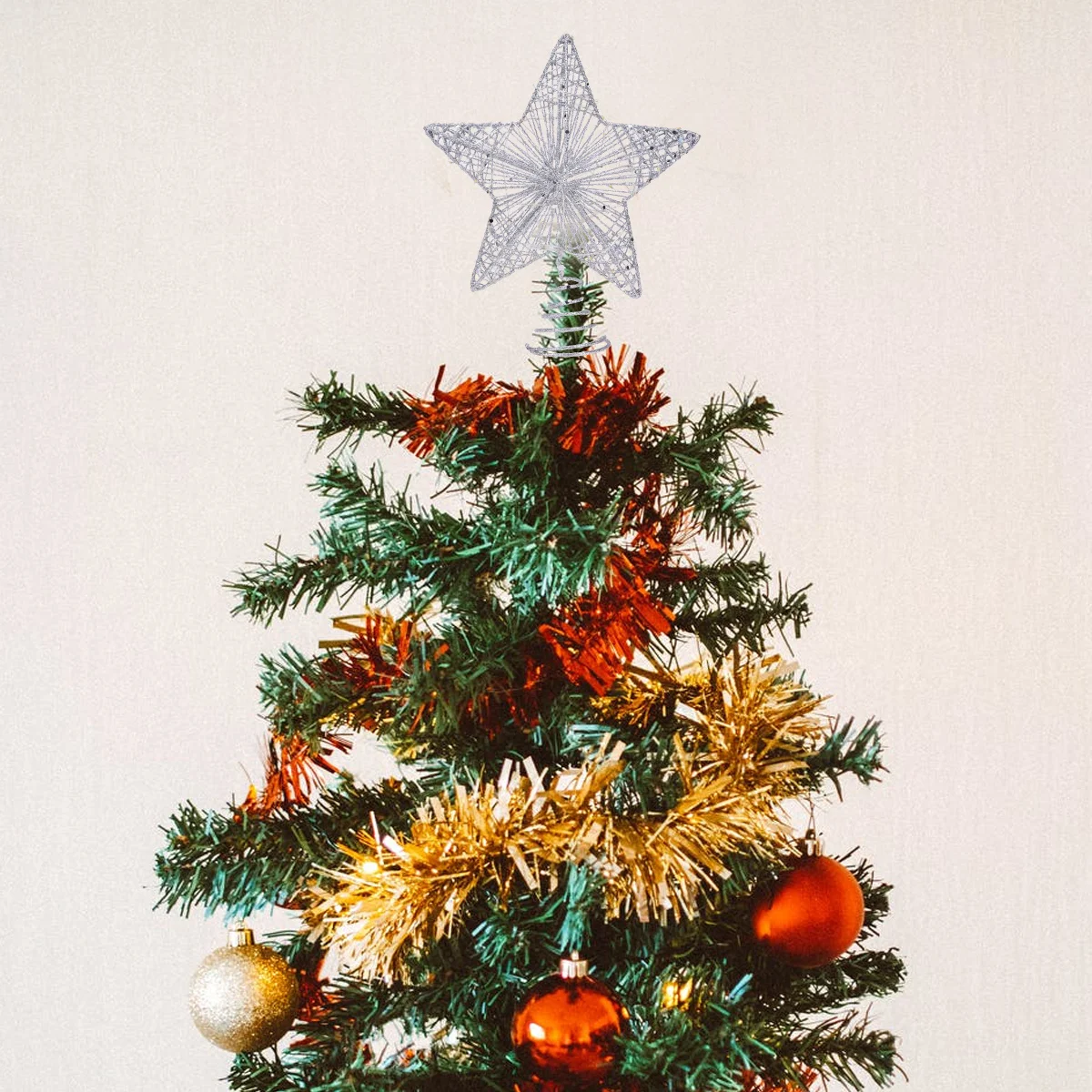 

1Pcs Christmas Tree Star Topper Pendant Pentagram Reusable Shiny Ornament for Festive Home Garden Decor