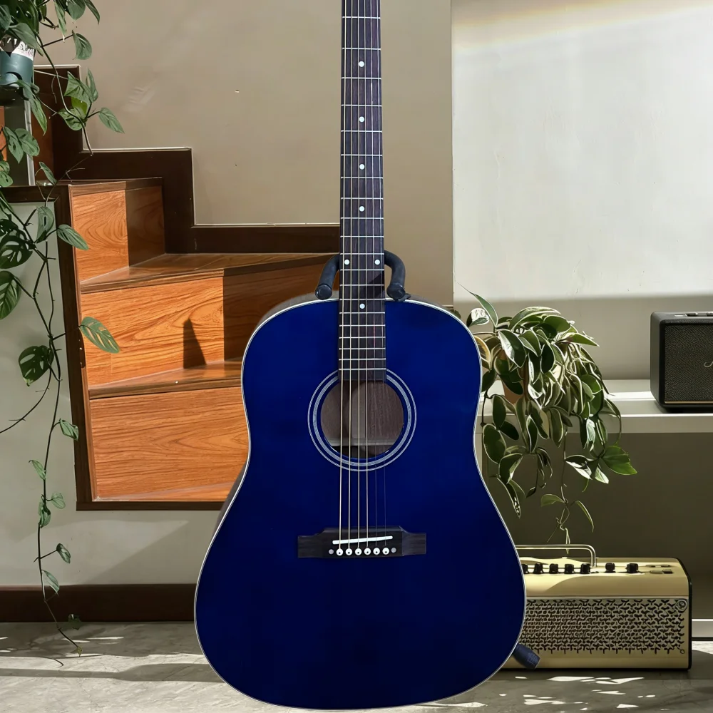 

41-дюймовая акустическая гитара серии J, синяя, с цельной верхней декой, простой дизайн, корпус из сосны Asperata, гриф из палисандра, для кантри-музыки, бесплатная доставка