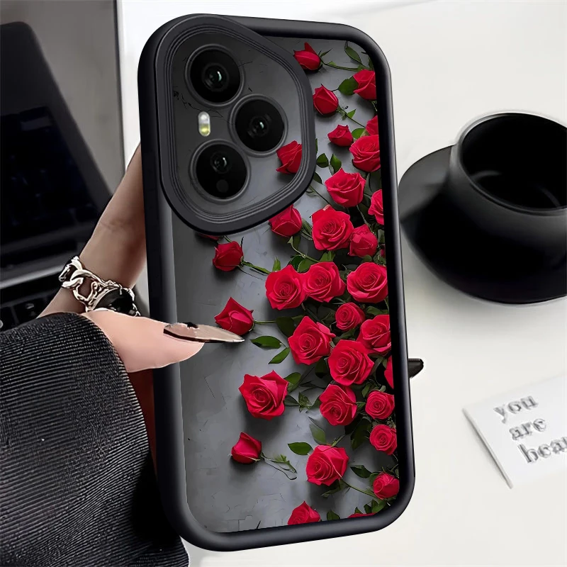 Red Rose Pattern Phone Case For Honor 400 200 Pro Magic7 Lite X8c X9c Smart X6a X6b X6c Shockproof Soft TPU Silicone Back Cover