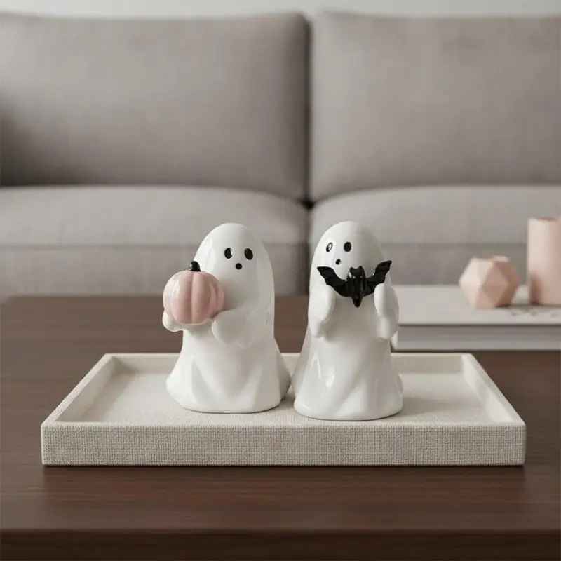 1PCS Romantic Cute Halloween Ghost Statue White Mini Desktop Shelf Decor Adorable Ornament for Home Office Decoration