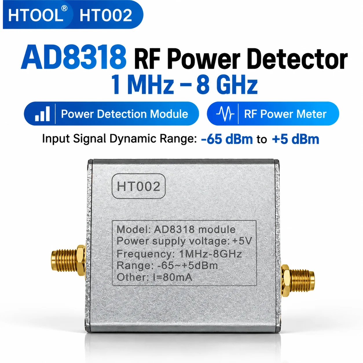 AD8318 RF Power Detector Module 1MHz-8GHz Logarithmic RF Power Meter SMA Signal Measurement Tester -65dBm to +5dBm